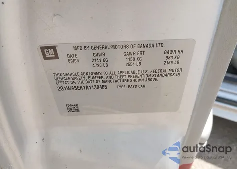 2010 Chevrolet Impala Ls z USA, uszkodzony, nr VIN 2G1WA5EK1A1138465